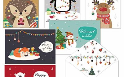 Christmas Cards Set – 24 Happy Holiday Cards with Envelopes Cute Animals Holiday Greeting Cards Bulk Large Professional Looking 4"x6" for Everyone on Your Christmas List