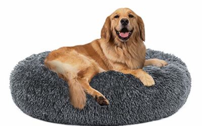 PUPPBUDD Calming Dog Bed Cat Bed Donut, Faux Fur Pet Bed Self-Warming Donut Cuddler, Comfortable Round Plush Dog Beds for Large Medium Dogs and Cats (24"/32"/36")