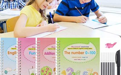 4Pcs Calligraphy Copybook, Books Reusable Copybook with Magical Pen, Magic Writing Paste Children's Kindergarten Grooves Post Before School Handwriting Alphabet- Learning for Kid (Style 2)