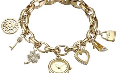 Anne Klein Women's 10-7604CHRM Swarovski Crystal Gold-Tone Charm Bracelet Watch