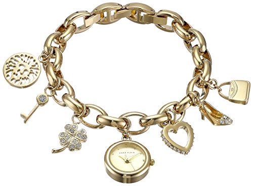 Anne Klein Women's 10-7604CHRM Swarovski Crystal Gold-Tone Charm Bracelet Watch