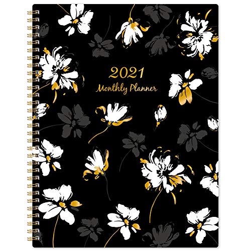 2021 Monthly Planner – 12-Month Planner with Tabs & Double Side Pocket & Label, Contacts and Passwords, Floral Calendar Planners, Jan 2021 – Dec 2021, 9"x 11", Twin-Wire Binding