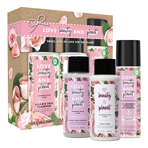 Love Beauty and Planet Get The Look With Dry Shampoo Gift Set Rose & Muru Muru Vegan, Paraben-free, Silicone-free, Cruelty-free 3 Count