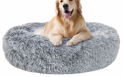 SHU UFANRO Dog Beds for Medium Small Dogs Round, Cat Cushion Bed, Calming Pet Beds Cozy Fur Donut Cuddler Improved Sleep, Orthopedic Relief, Washable(Multiple Sizes) (36" x 36", Grey)