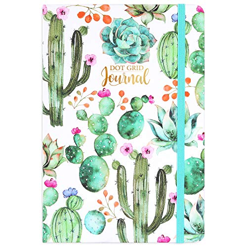 Dotted Grid Notebook/Journal – Dot Grid Hard Cover Notebook, Premium Thick Paper with Fine Inner Pocket, 5''×8.25'', Cactus Pattern