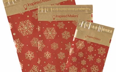 Inspired Mailers – Holiday Poly Mailers Variety Pack of 30 (10 Each: 6×9, 10×13, 14.5×19 Sizes) – Gold Snowflakes Deluxe (Red) – Winter Shipping Bags