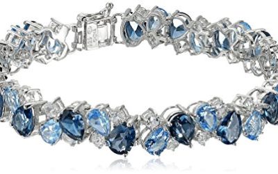 Sterling Silver Tonal Blue and White Topaz Bracelet, 7.25"