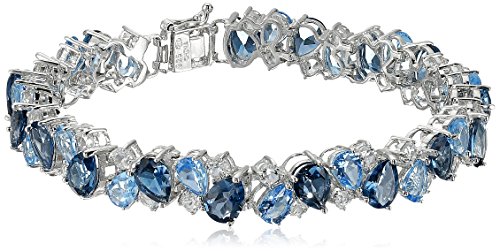 Sterling Silver Tonal Blue and White Topaz Bracelet, 7.25"