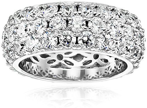 Amazon Collection Platinum-Plated Sterling Silver 3 Row Pave Ring set with Round Swarovski Zirconia (3.45 cttw), Size 7