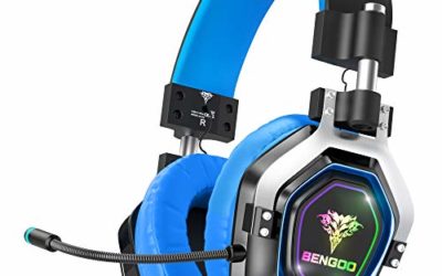 BENGOO G9200 Gaming Headset Headphones for Xbox One PS4 PC Controller, 4 Speaker Drivers Over Ear Headphones with Microphone, LED Light, Bass Surround Soft Memory Earmuffs for Sony PSP Nintendo 64