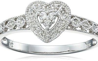 10k White Gold Diamond Heart Ring (0.03 cttw, I-J Color, I2-I3 Clarity), Size 5