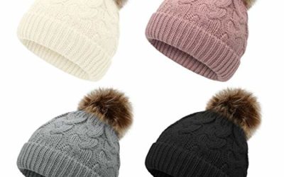 Durio Toddler Winter Hat Knit Toddler Hats for Boys Girls Pompom Toddler Boy Hat Baby Beanie I Ivory White & Gray & Pink & Black