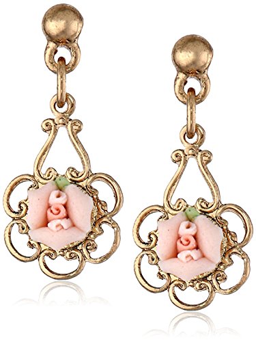 1928 Jewelry Porcelain Rose Gold and Pink Drop Earrings