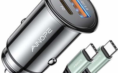 USB C Car Charger Super Mini AINOPE All Metal 36W Fast USB Car Charger PD&QC 3.0 Dual Port Car Adapter Compatible with iPhone 12/12 Pro/Max/12 Mini/iPhone 11/Pro/Max/XR/XS/Max/8/8P, Note 10/S10/S9