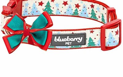 Blueberry Pet 4 Patterns Christmas Moments of Fantasy Embrace Nature Designer Adjustable Bowtie Dog Collar, Small, Neck 12"-16"
