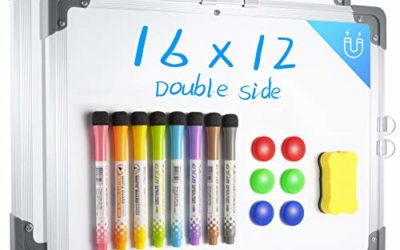 2 Pack 16" x 12" Double Side White Boards, BHY Small Dry Erase White Board Magnetic Hanging Whiteboards with 8 Markers, Dry Erase Board for School, Wall, Glasses, Home Office