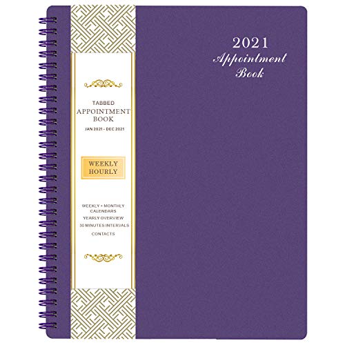 2021 Weekly Appointment Book & Planner – 2021 Daily Hourly Planner with Twin-Wire Binding, 8" x 10", Jan – Dec 2021, Hourly Interval, Lay – Flat, Round Corner, Thick Paper – Purple