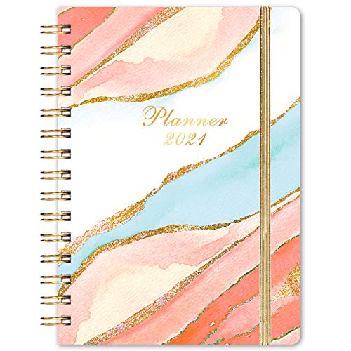 2021 Planner – Weekly Monthly Planner 2021 for January 2021 – December 2021, 6.4"x 8.5", Flexible Cover Planner with Elastic Closure, Coated Tabs, Inner Pocket