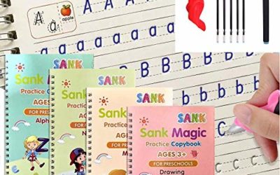 by LU Store 4 Packs Books Reusable Copybook with Magical Pen (The Writing Will Disappear) – Sank Magic Practice Copybook – Alphabet – Number – Math – Drawing – Learning for Kid (4 Books and Pen)