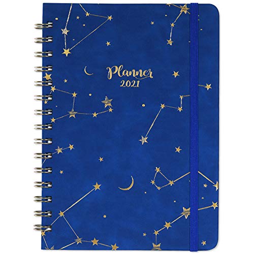 2021 Planner – Weekly & Monthly Planner with Tabs, 6.3" x 8.4", Jan. – Dec. 2021, Hardcover with Back Pocket + Thick Paper + Banded + Twin-Wire Binding – Constellation