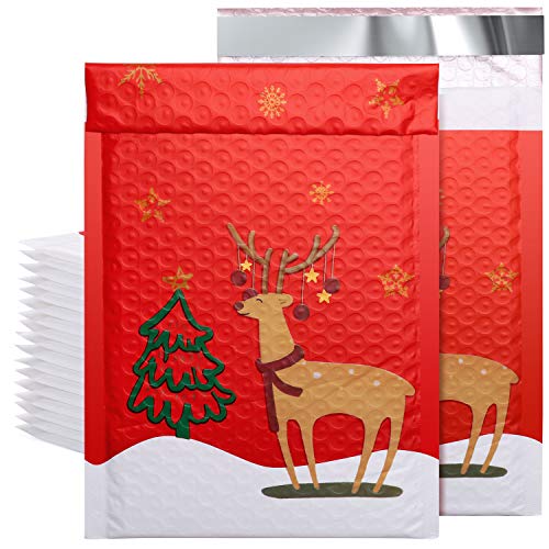 Metronic 25pcs Poly Bubble Mailers Christmas Reindeer 6×10 Inch Padded Envelopes #000 Bubble Lined Poly Mailer Self Seal The Lovely Reindeer