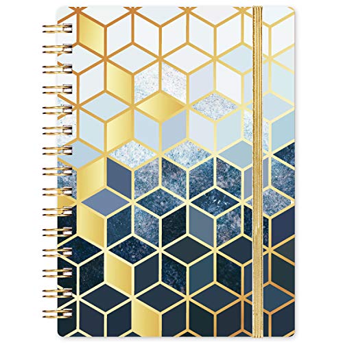 Unruled/Blank/Plain/Unlined Notebook – Sketchbook with Premium Thick Paper – Dividers Gift – Flexible Hardcover with Golden Binding, Page Quick Finder, 8.46"x 6.34", Elastic Closure, Inner Pocket