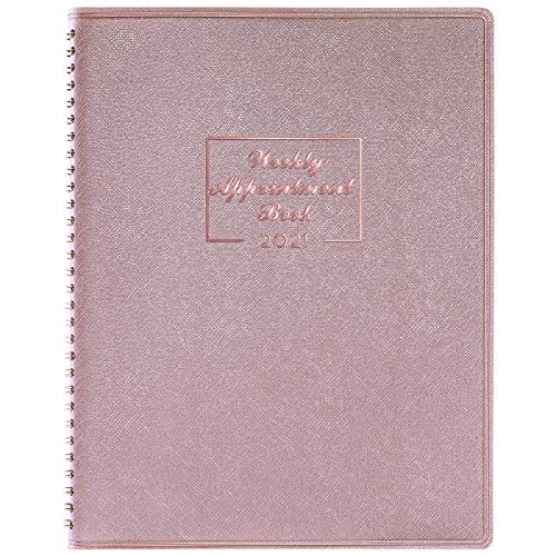 2021 Weekly Appointment Book & Planner – 2021 Daily Hourly Planner 8.4" x 10.6", Jan. 2021 – Dec. 2021, 15-Minute Interval, Flexible Soft Cover, Twin-Wire Binding, Lay – Flat, Rosy