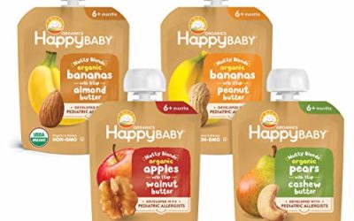 Happy Baby Organics Nutty Blends Organic Variety Pack (Pack of 8) Apples/Walnut Butter, Bananas/Almond Butter, Bananas/Peanut Butter, Pears/Cashew Butter