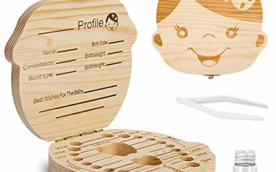 Baby Tooth Box ,Wooden Kids Keepsake Organizer for Baby Teeth, Cute Children Tooth Container with Tweezers and lanugo Bottle to Keep the Childhood Memory (Girl)