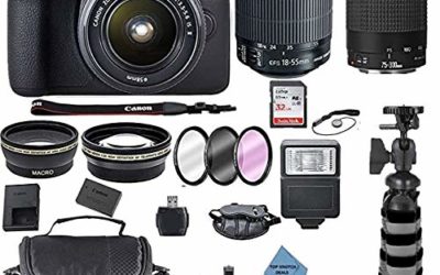 Canon EOS 2000D Rebel T7 Kit with EF-S 18-55mm f/3.5-5.6 III Lens + Canon 75-300 Lens+ Accessory Bundle +TopKnotch Deals Cloth