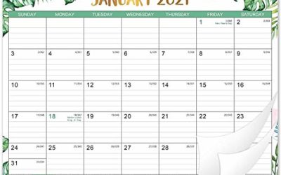 2021 Desk Calendar – 12 Months Desk Calendar, 17" x 12", Monthly Desk or Wall Calendar, January 2021 – December 2021, Planning and Organizing for Home or Office, White Green Leaf Calendar