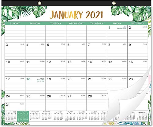 2021 Desk Calendar – 12 Months Desk Calendar, 17" x 12", Monthly Desk or Wall Calendar, January 2021 – December 2021, Planning and Organizing for Home or Office, White Green Leaf Calendar