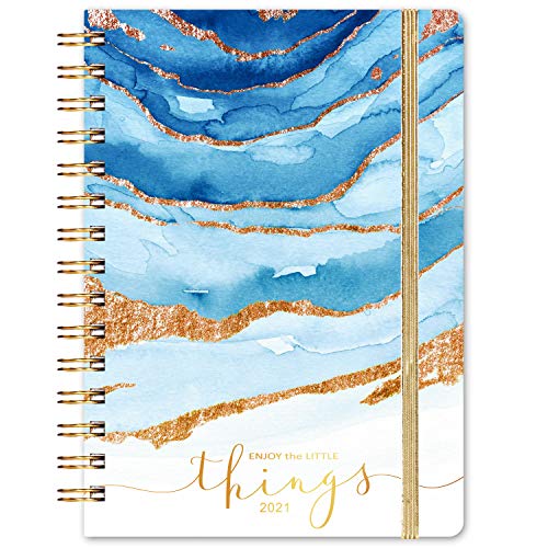 Planner 2021 – Weekly & Monthly Planner with Tabs, 6.5" x 8.5", Hardcover with Thick Paper + Back Pocket + Banded, Twin-Wire Binding – Blue Ink