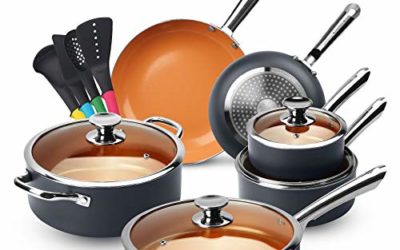 KUTIME Cookware Set 14pcs Non-Sick Pots and Pans Set Ceramic Coating Frying Pan Grill Pan Sauce Pan Stockpot with Lids, Gas, Induction Compatible, Oven Safe