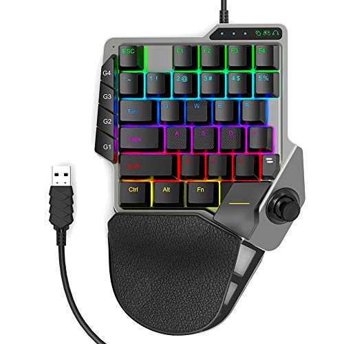 FORTY4 One Handed Gaming Keypad, Mechanical Gaming Keyboard with Programmable Macros, RGB Backlit Keys, Adjustable Wrist Rest, Small Gaming Keyboard for PC, Switch, Xbox, PS3, PS4