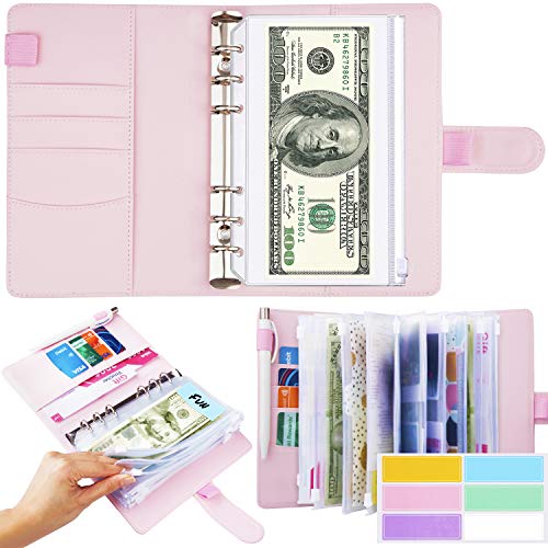 Pink A6 Binder and 12 Clear Envelopes, Budget Binder with Cash Envelopes for Budgeting, Mini Binder Pockets Cash Envelope Wallet, Small Binder Budget Planner Cash Envelope Binder with Budget Envelopes