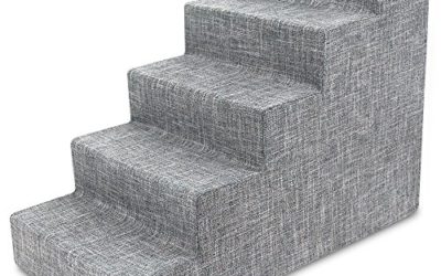 Best Pet Supplies USA Made Pet Steps/Stairs with CertiPUR-US Certified Foam for Dogs & Cats Ash Gray Linen, 5-Step (H: 22.5") (ST235C-L)