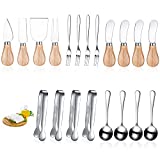 20 Pieces Spreader Knife Set Cheese Butter Spreader Knife Cheese Slicer Knife Stainless Steel Cheese Spatula Set with Wooden Handles Mini Serving Tongs Spoons and Forks for Birthday Wedding Christmas