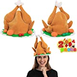 2 Pack Plush Roasted Turkey Hat for Thanksgiving Night Event, Dress-up Party, Thanksgiving Decoration, Role Play, Carnival, Cosplay, Costume Accessories Brown