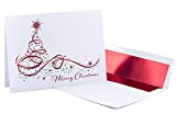 Christmas Cards – Merry Christmas Tree -Box of 20 Red Embossed Foil Premium Cards and Foil Lined Envelopes -Thicker Cardstock and Envelopes 350gsm