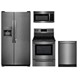 Frigidaire 4-Piece Kitchen Set FFSS2615TD with 36″ Side by Side Refrigerator, FFEF3054TD 30″ Electric Range, FFMV1645TD 30″ Over-the-Range Microwave, FFID2426TD 24″ Dishwasher in Stainless Steel