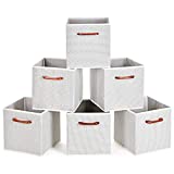 MaidMAX Cloth Storage Bins Cubes Baskets Containers with Wooden Handles for Home Closet Bedroom Drawers Organizers, Foldable, Grey Polka Dot, Set of 6