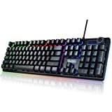 TNBIU Gaming Keyboard, 105-Key Wired Membrane Keyboard, Rainbow LED Backlit Keyboard, Floating Keycap Design, Aluminum Alloy Panel, Stylish Appearance Design, Suitable for Desktop, Computer, PC