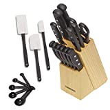 Farberware 22-Piece Never Needs Sharpening Triple Rivet High-Carbon Stainless Steel Knife Block and Kitchen Tool Set, Black