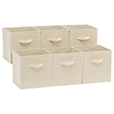 Amazon Basics Collapsible Fabric Storage Cubes Organizer with Handles, Beige – Pack of 6