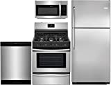 frigidaire 4-Piece Stainless Steel Package with FFTR2021QS 30″ Top Freezer Refrigerator, FFEF3043LS 30″ Electric Range, FFBD2412SS 24″ Full Console Dishwasher, FFMV164LS 30″ Over the Range Microwave