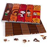 Peanuts Thanksgiving Chocolate Gift Box | 5 Bars Variety Pack of Snoopy Gourmet Rich Milk & Dark Belgian Chocolate | Charlie Brown Gifts for Kids | Family & Friends Candy Treats Thank You Food Baskets (1)