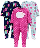 Simple Joys by Carter’s Girls’ 3-Pack Loose Fit Flame Resistant Fleece Footed Pajamas, Elephant/Lamb/Monster, 12 Months