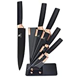 ZHUJIABAO Black Kitchen Knife Block Set with Acrylic Stand 6PCS Professional Stainless Steel Chef Knife Set with Nonstick Coating and Ultra Sharp Edge Cutlery Knife Block Set as Gift for Man and Woman