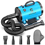 SKSYZN Dog Dryer 3200W/4.3HP Motor Stepless Adjustable Speed Dog Hair Dryer, Pet Dog Grooming Dryer Blower with 98.4”Spring Hose,4 Different Nozzles, and Pet Grooming Glove